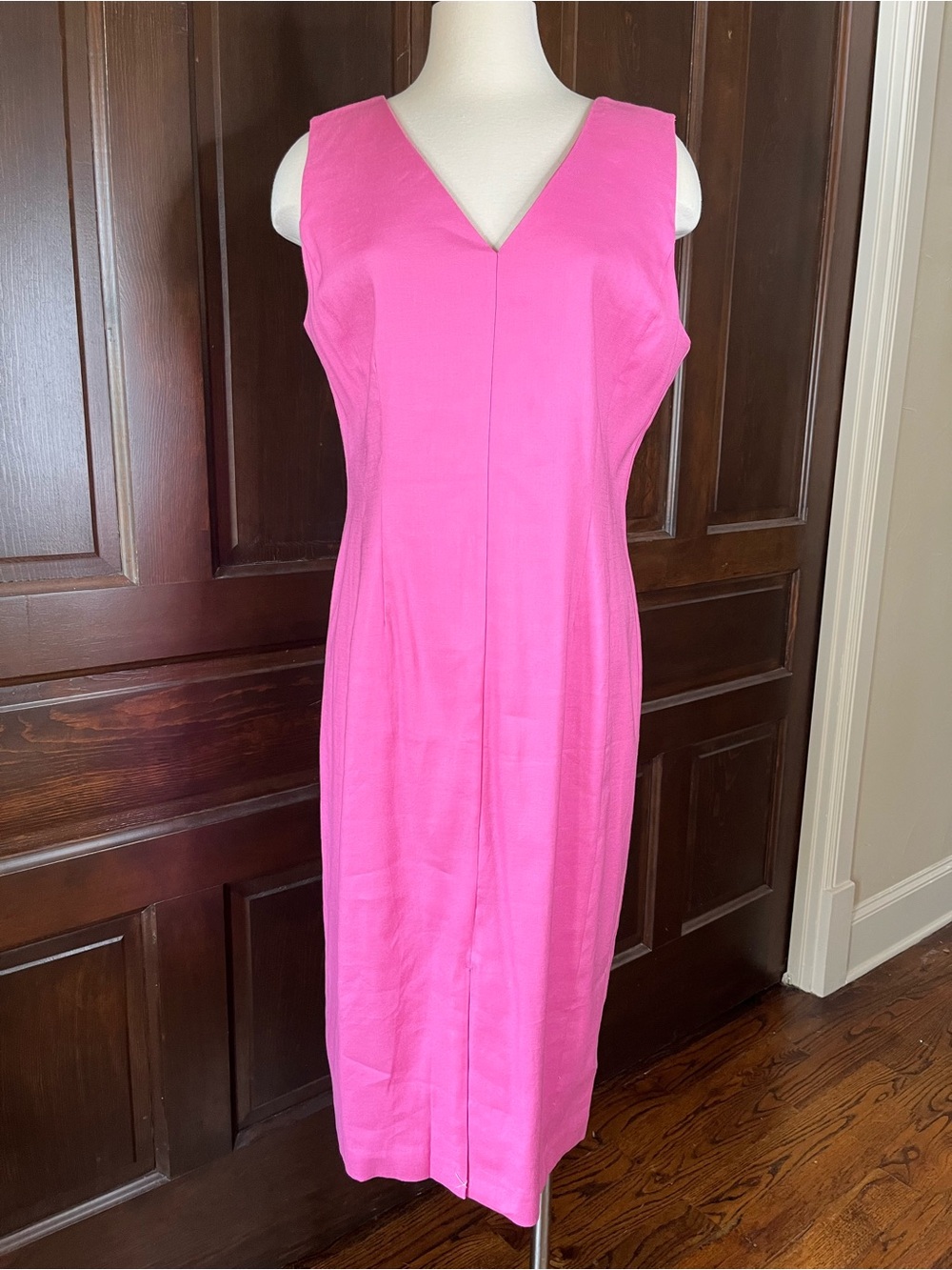 Ann Taylor The Seamed V-Neck Sheath Dress Linen Blend Sleeveless Pink Sz 12 NWOT - Picture 10 of 10